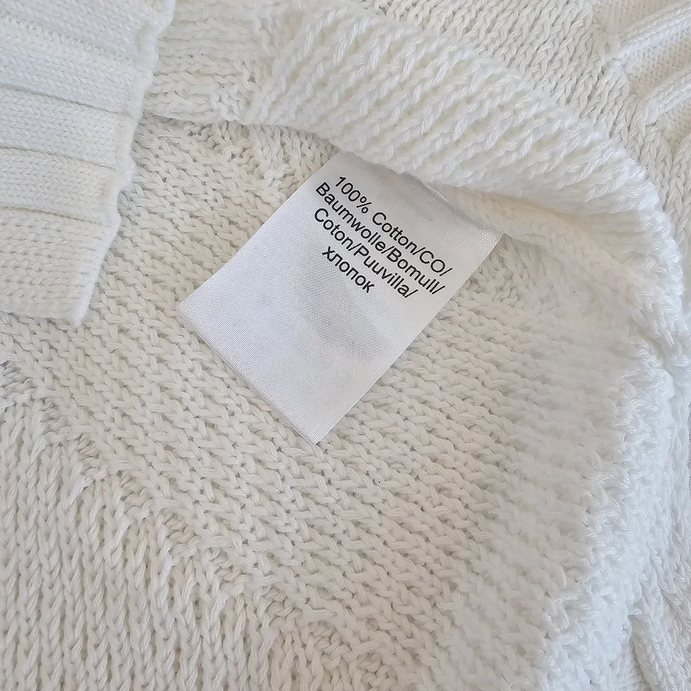 Marble Cream Cable Knit Sweater Vest With Cowl Neck MED